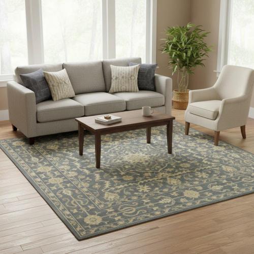 Muted Gray Floral 8X8 Transitional Oriental Square Rug