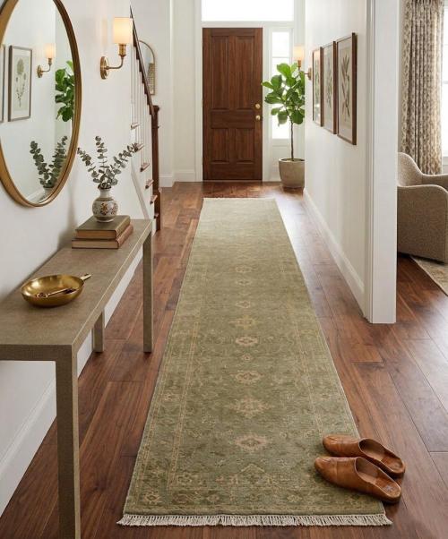 Muted Aqua Blue Floral 3x14 Transitional Oriental Runner Rug