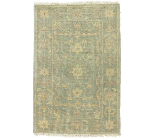 Muted Teal Floral 2X3 Transitional Oriental Rug
