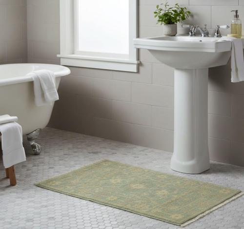 Muted Teal Floral 2X3 Transitional Oriental Rug