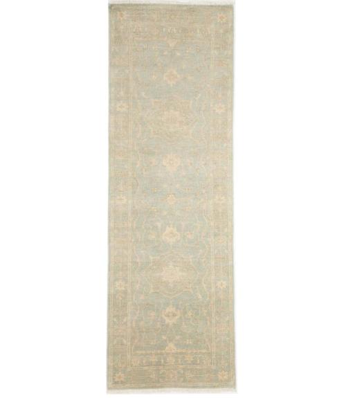Muted Aqua Blue Floral 3x8 Transitional Oriental Runner Rug