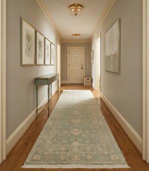 Muted Aqua Blue Floral 3x8 Transitional Oriental Runner Rug