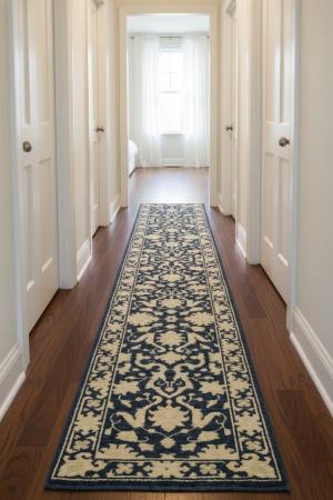 Muted Blue Floral Transitional 2X12 Oriental Runner Rug