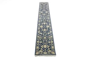 Muted Blue Floral Transitional 2X12 Oriental Runner Rug