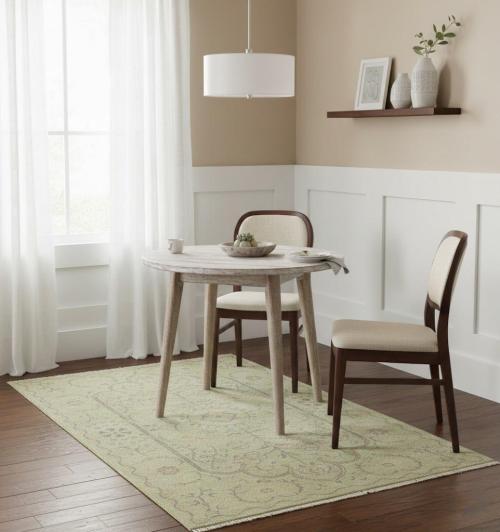 Muted Light Green Floral 4x6 Transitional Oriental Round Rug