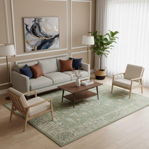 Muted Gray Floral 6x9 Transitional Oriental Rug