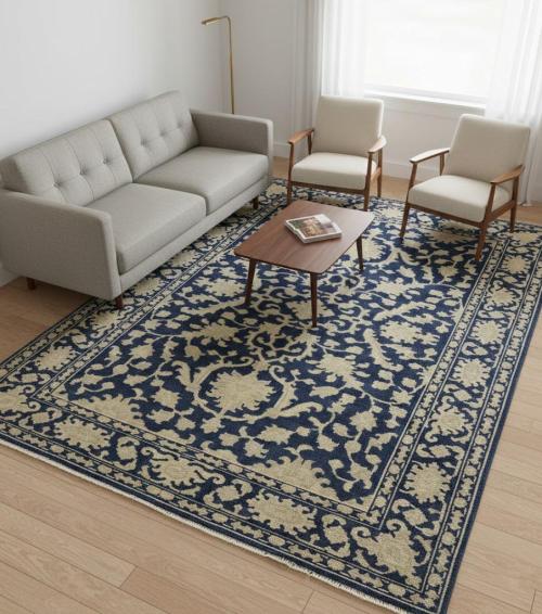 Muted Blue Floral 6X9 Transitional Oriental Rug
