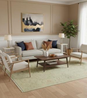 Muted Light Green Floral Transitional 6x9 Oriental Rug