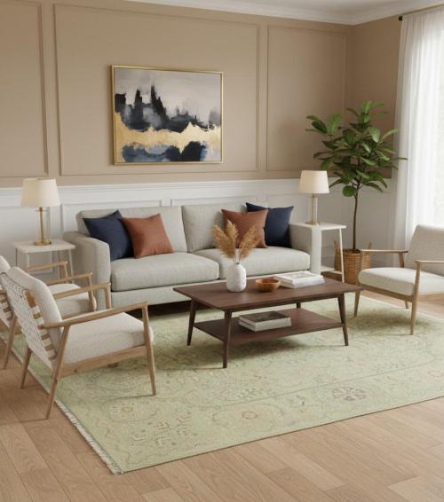 Muted Light Green Floral Transitional 6x9 Oriental Rug