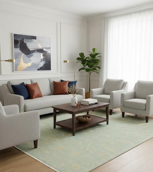 Muted Aqua Blue Floral Transitional 8X10 Oriental Rug