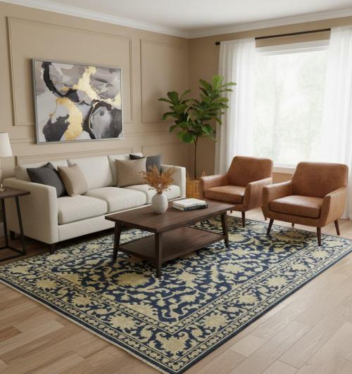 Muted Blue Floral 8x10 Transitional Oriental Rug