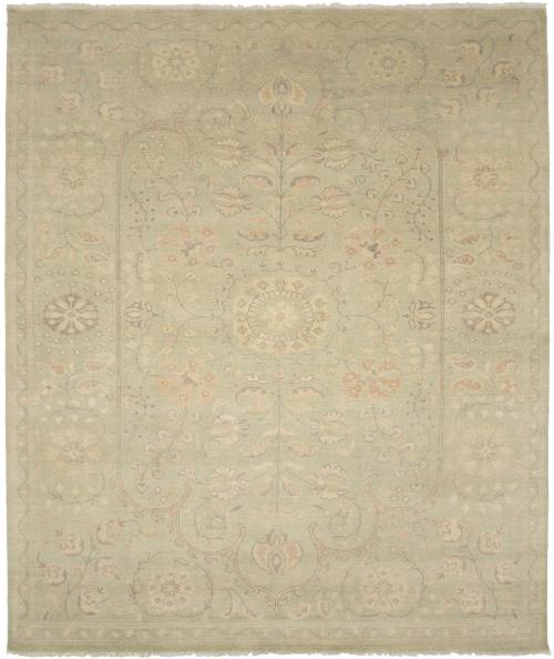 Muted Light Green Floral Transitional 8x10 Oriental Rug