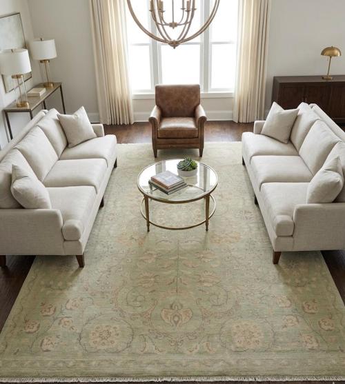 Muted Light Green Floral Transitional 8x10 Oriental Rug