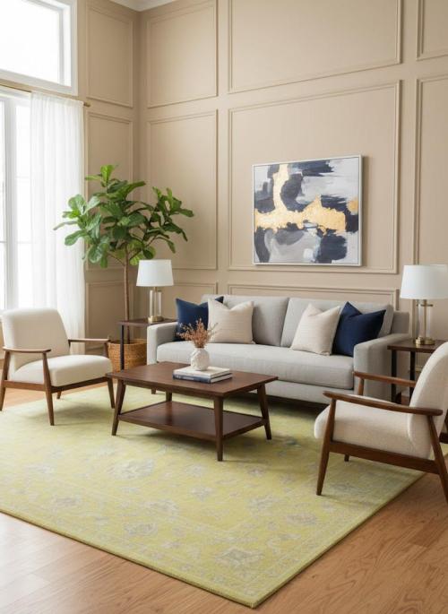 Muted Golden Yellow Floral 9x12 Transitional Oriental Rug