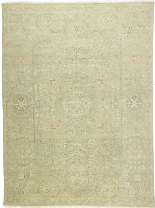 Muted Light Green Floral 9x12 Transitional Oriental Rug