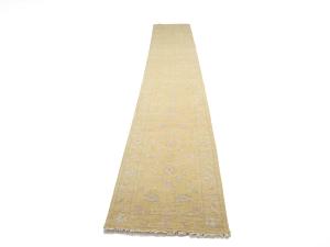 Muted Golden Yellow Floral 2'7X18'1 Transitional Oriental Runner Rug