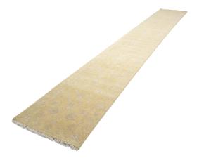 Muted Golden Yellow Floral 2'7X18'1 Transitional Oriental Runner Rug