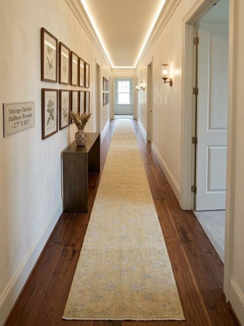 Muted Golden Yellow Floral 2'7X18'1 Transitional Oriental Runner Rug