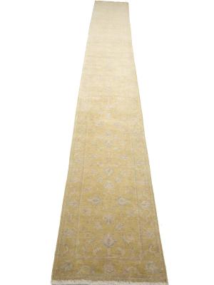 Muted Golden Yellow Floral 3x20 Transitional Oriental Runner Rug