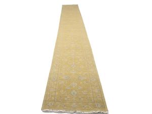 Muted Golden Yellow Floral 3x20 Transitional Oriental Runner Rug