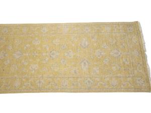 Muted Golden Yellow Floral 3x20 Transitional Oriental Runner Rug