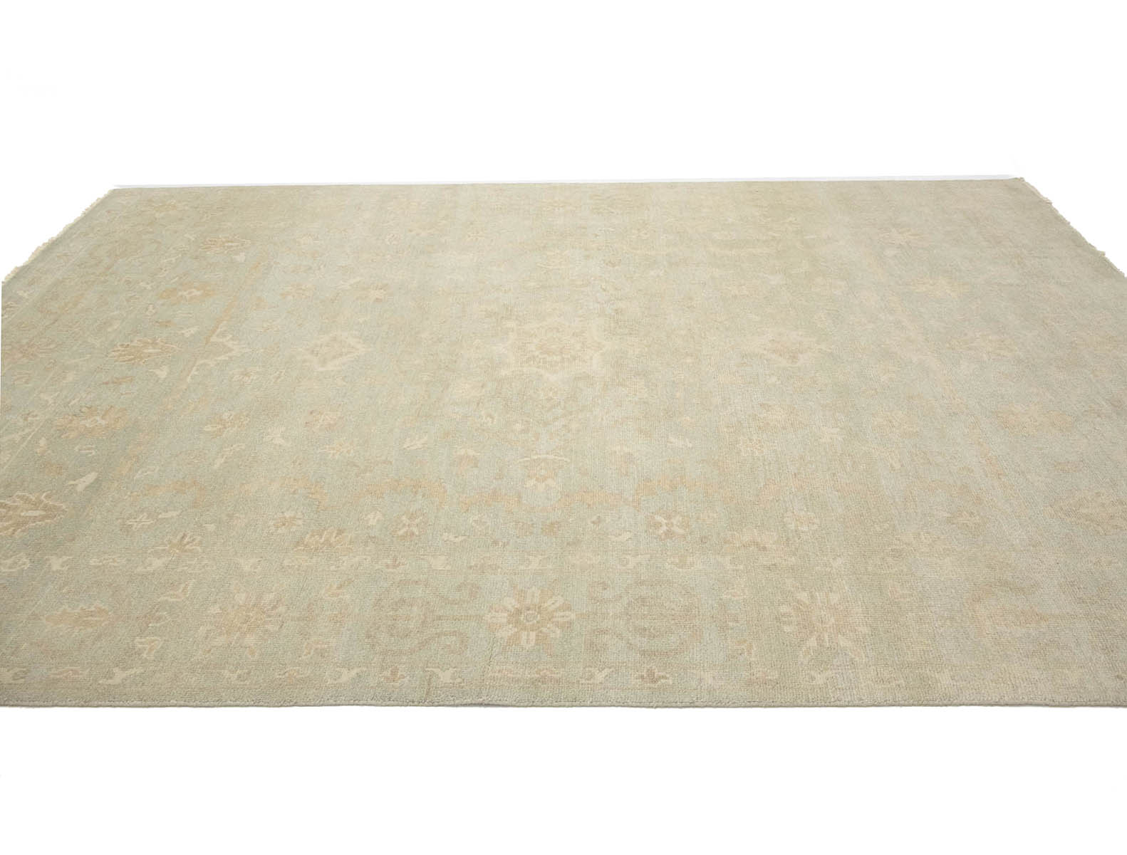 Muted Aqua Green Floral 9x12Transitional Oriental Rug