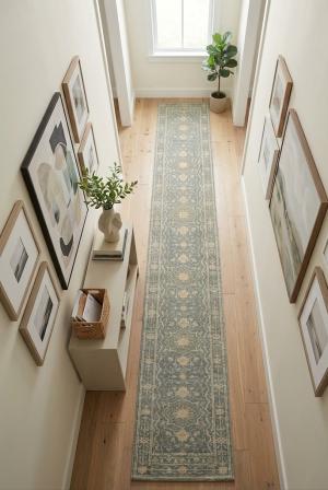 Muted Gray Floral 3x18 Transitional Oriental Runner Rug