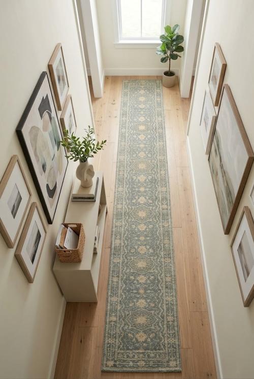 Muted Gray Floral 3x18 Transitional Oriental Runner Rug