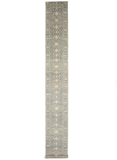 Muted Gray Floral 3x20 Transitional Oriental Runner Rug