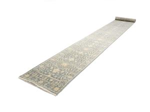 Muted Gray Floral 3x20 Transitional Oriental Runner Rug