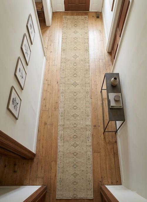 Muted Pinkish Beige Floral 2'6X19'8 Transitional Oriental Runner Rug