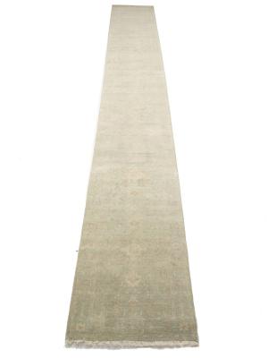 2'7 X 20'0 Hand Knotted Floral Aqua Green Wool Runner Rug