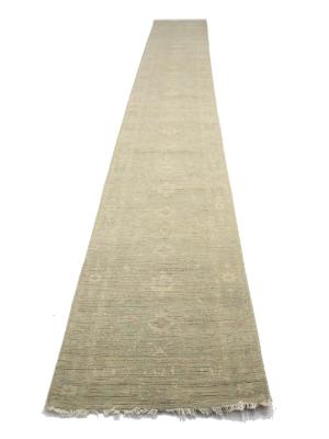 2'7 X 20'0 Hand Knotted Floral Aqua Green Wool Runner Rug
