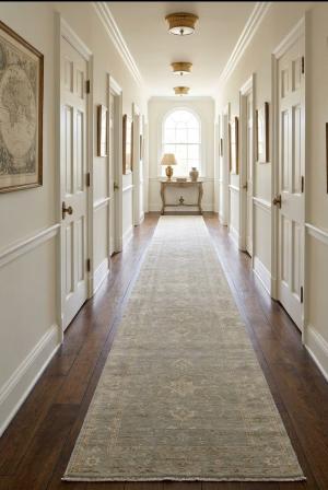 Muted Aqua Green Floral Transitional 3x18 Oriental Runner Rug