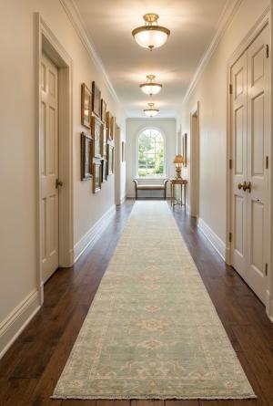2'7 X 17'11 Hand Knotted Muted Aqua Blue Floral Wool Runner Rug
