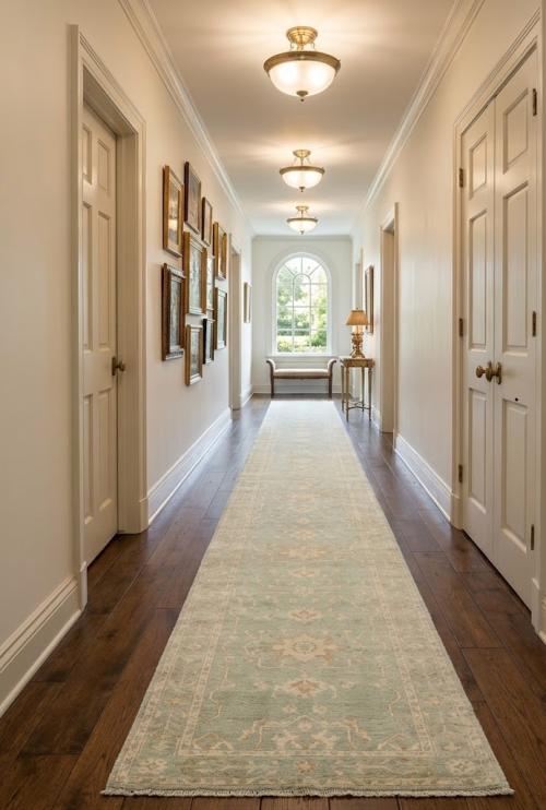 Muted Aqua Blue Floral 3x18 Transitional Oriental Runner Rug