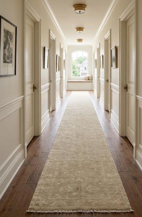 Muted Beige Floral 2'6X18 Transitional Oriental Runner Rug