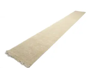 Muted Beige Floral 2'6X19'9 Transitional Oriental Runner Rug