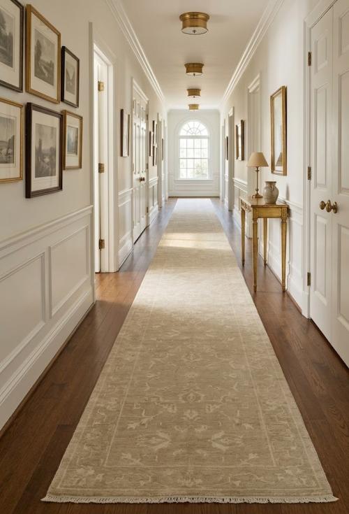 Muted Beige Floral 2'6X18'2 Transitional Oriental Runner Rug