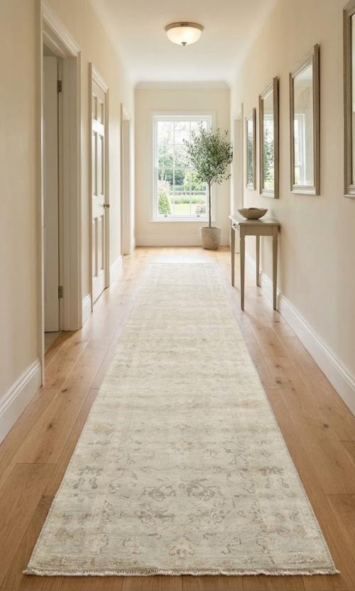 2'7 X 19'10 Transitional Hand Knotted Aqua Green Wool Runner Rug