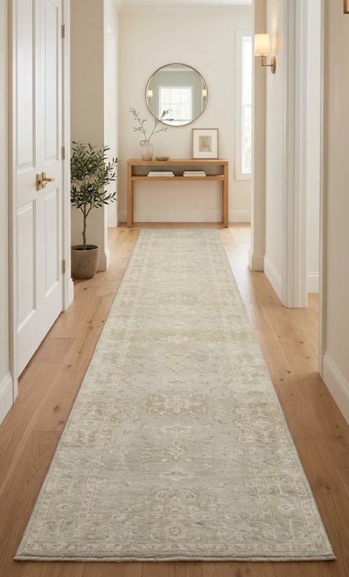 2'7 X 19'10 Muted Aqua Green Hand Knotted Wool Runner Rug