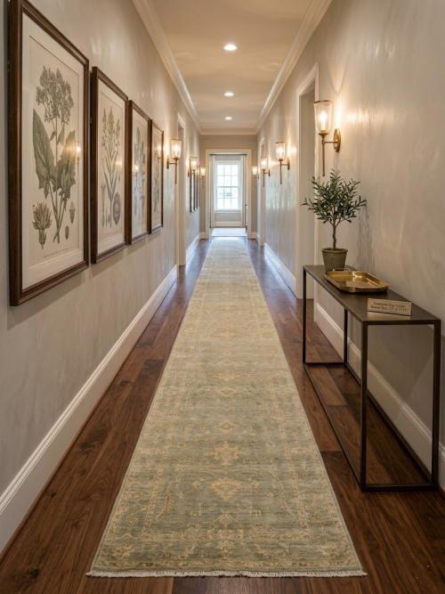 Muted Aqua Blue Floral 3x18 Transitional Oriental Runner Rug