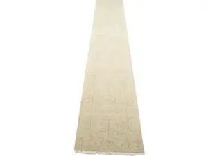 Muted Light Green Floral 2'7X17'10 Transitional Oriental Runner Rug