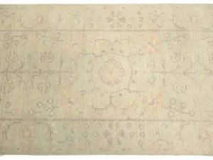 Muted Light Green Floral 2'7X17'10 Transitional Oriental Runner Rug