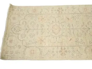 Muted Light Green Floral 2'7X17'10 Transitional Oriental Runner Rug