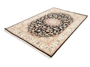 Black Floral 5x8 Indo-Nain Oriental Rug