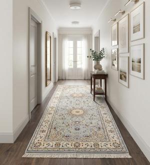 Light Blue Floral 2'8X6'3 Indo-Nain Oriental Runner Rug