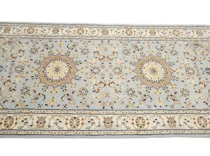 Light Blue Floral 2'8X6'3 Indo-Nain Oriental Runner Rug