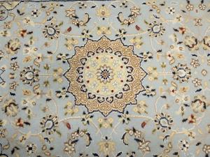 Light Blue Floral 2'8X6'3 Indo-Nain Oriental Runner Rug