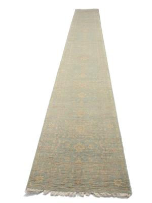 Muted Aqua Blue Floral Transitional 3X19 Oriental Runner Rug